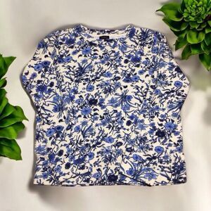 TALBOTS Women's Cotton Cream Blue Floral Sweatshirt Casual Everyday Size S